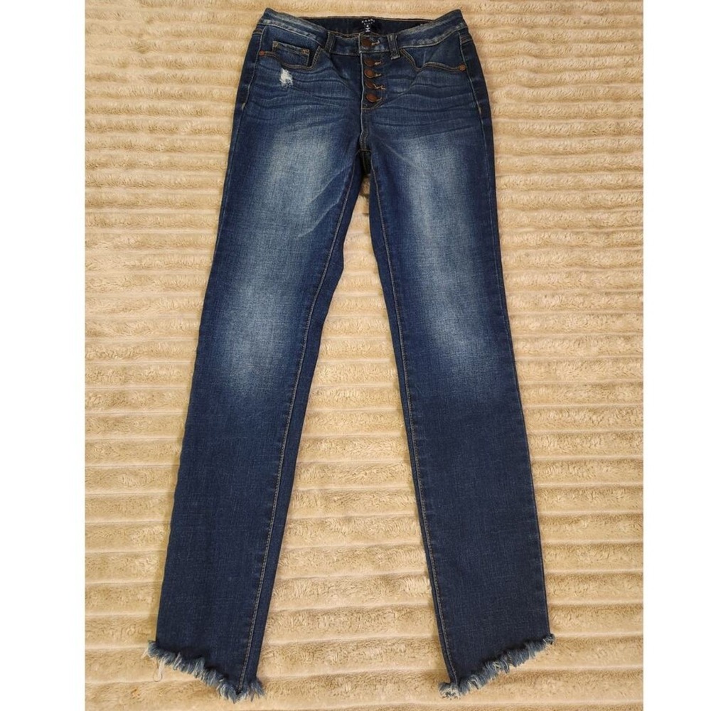 KAARI BLUE High Rise Skinny Ankle Jeans Button Fly Distressed Frayed Hem Size‎ 4